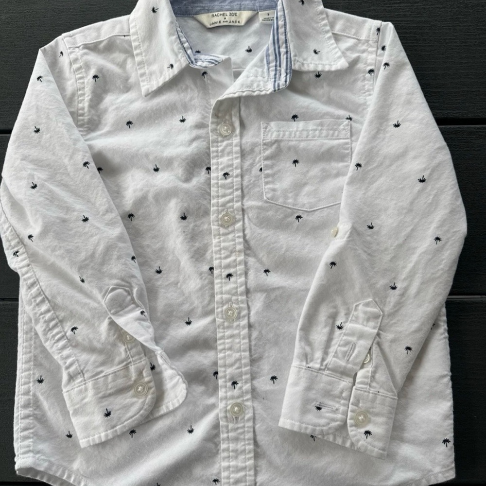 Janie and Jack White Shirt with Navy Palm Trees